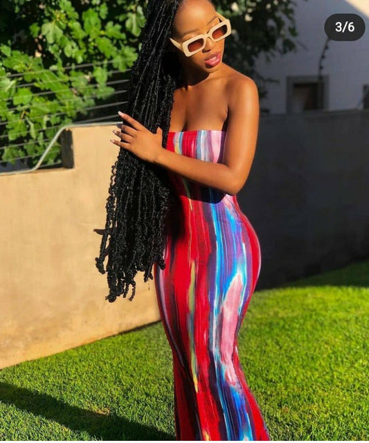 Tie Dye Print Strapless Boob Tube Dress YELLOW SUB TRADING — free download