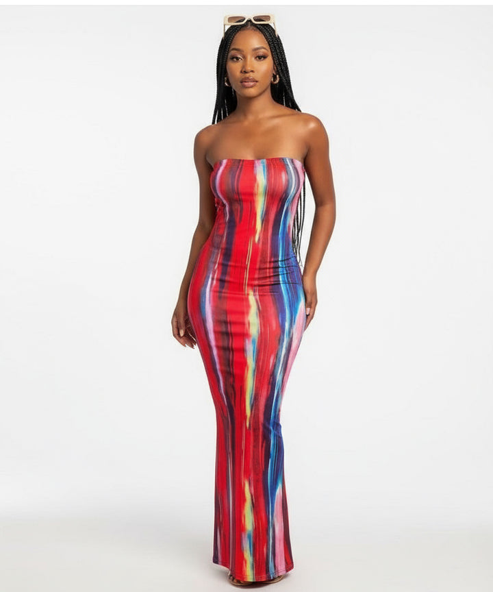 Tie Dye Print Strapless Boob Tube Dress YELLOW SUB TRADING — free download