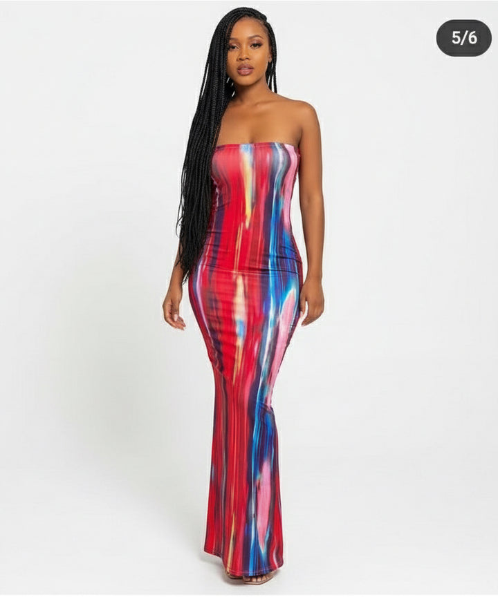 Tie Dye Print Strapless Boob Tube Dress YELLOW SUB TRADING — free download