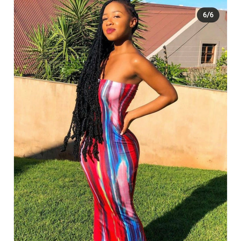 Tie Dye Print Strapless Boob Tube Dress YELLOW SUB TRADING — free download