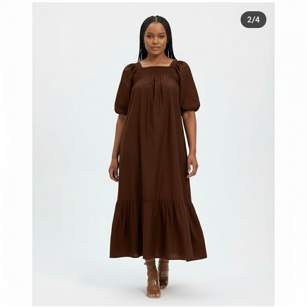 Shirred Tiered Poplin Maxi Dress