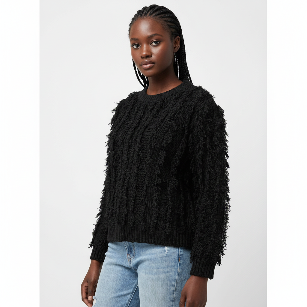 Loose Fit Long Sleeve Crew Neck Thick Knit Sweater