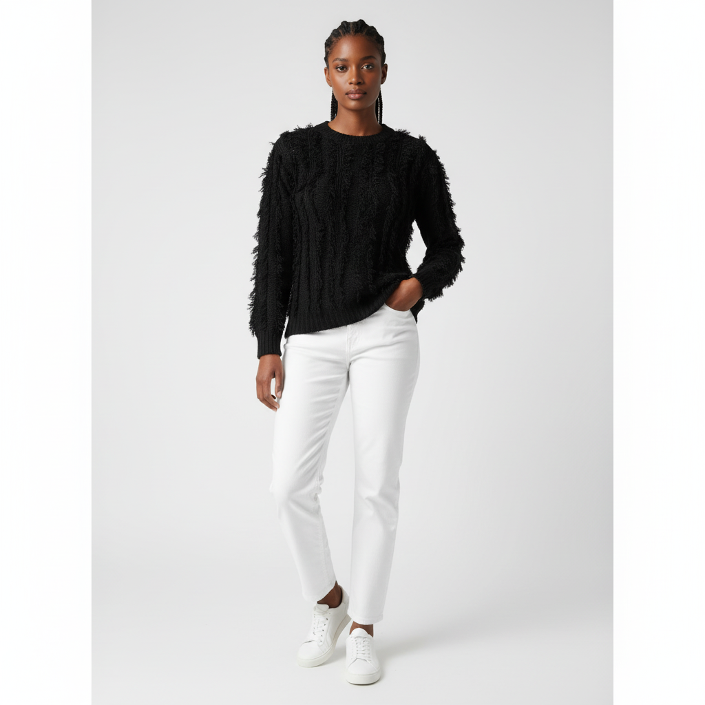 Loose Fit Long Sleeve Crew Neck Thick Knit Sweater