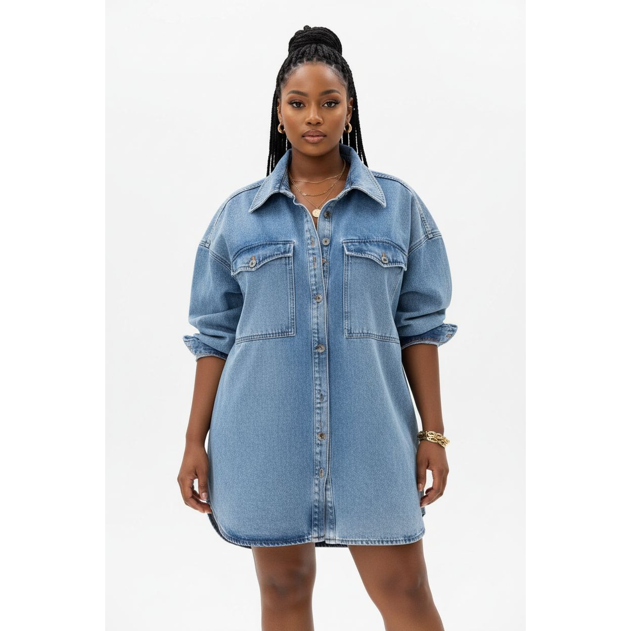 Long Sleeve Oversized Denim Shirt.