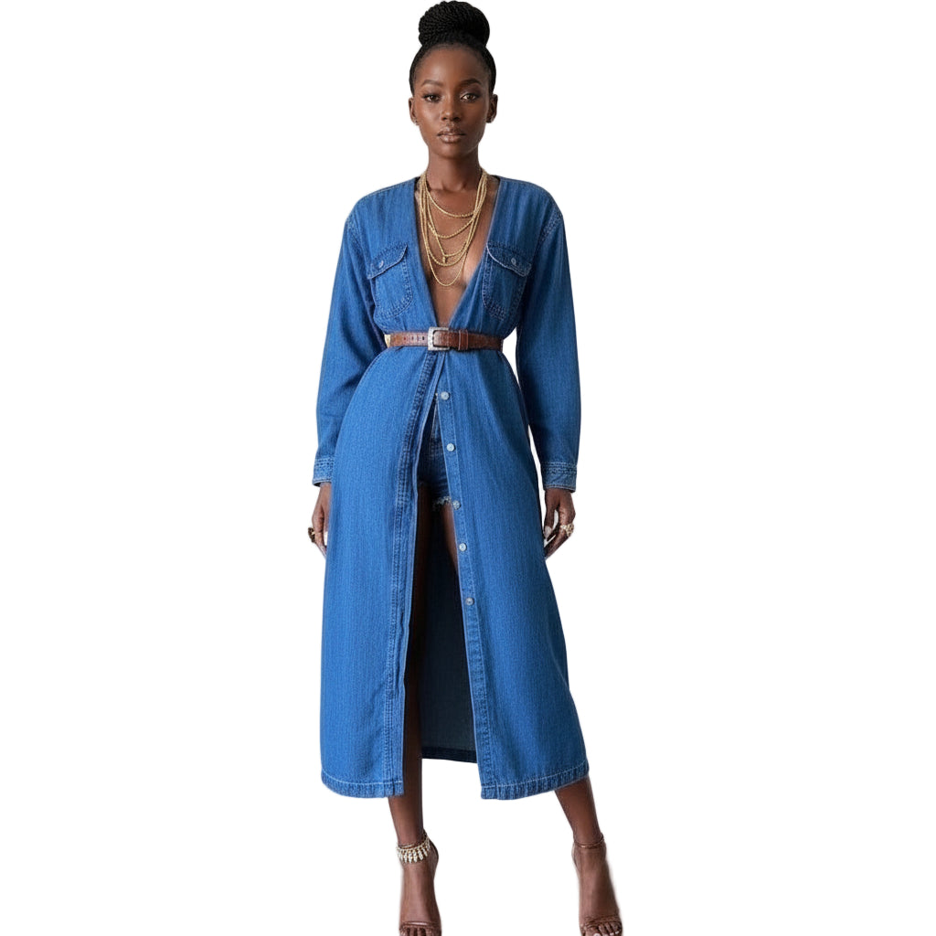 Button Detailed Denim Dress