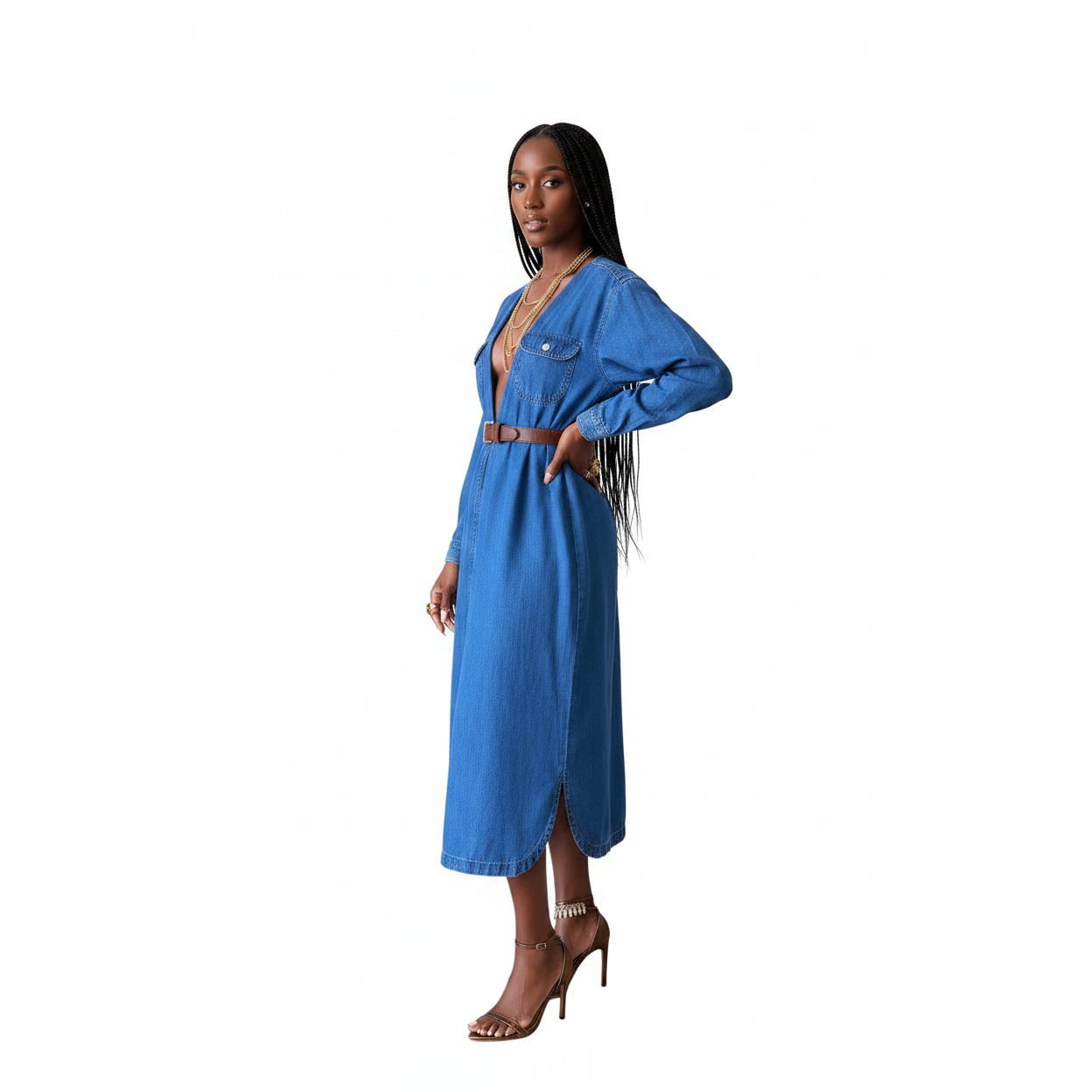 Button Detailed Denim Dress