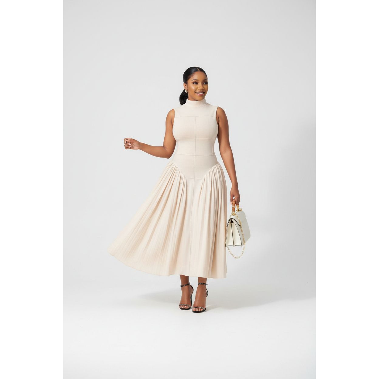 Sleeveless Corset Pleated Midi Dress.