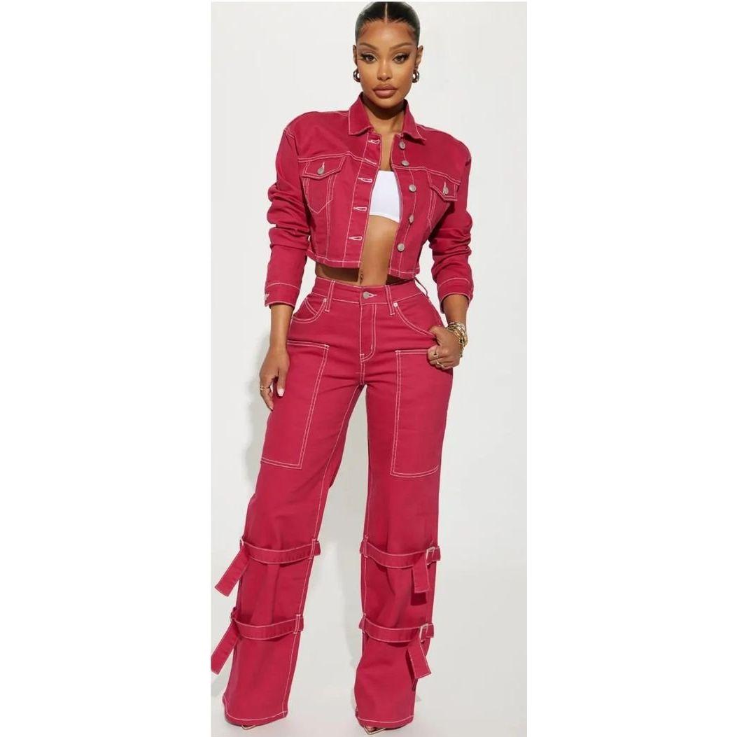 Buttoned Solid Color Top & Pant Set