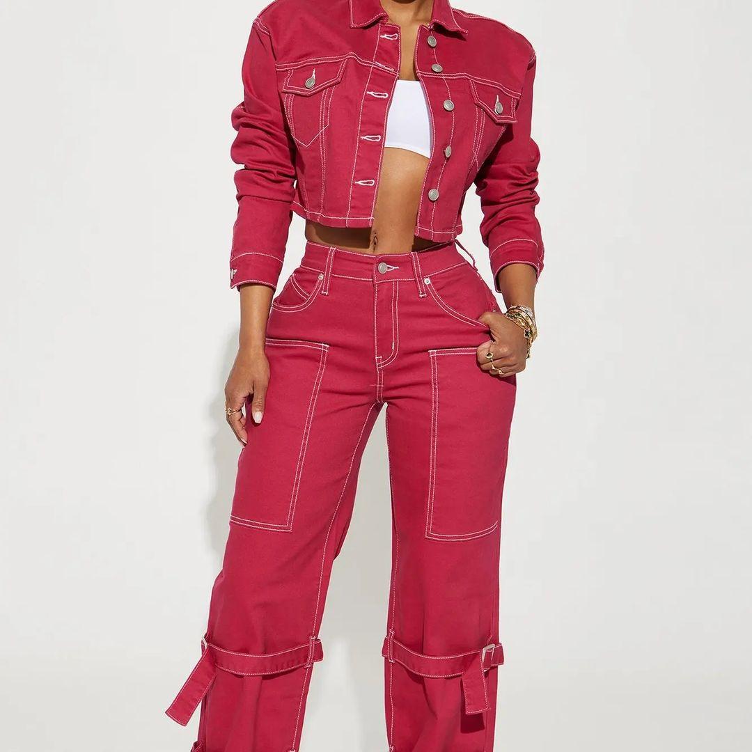 Buttoned Solid Color Top & Pant Set