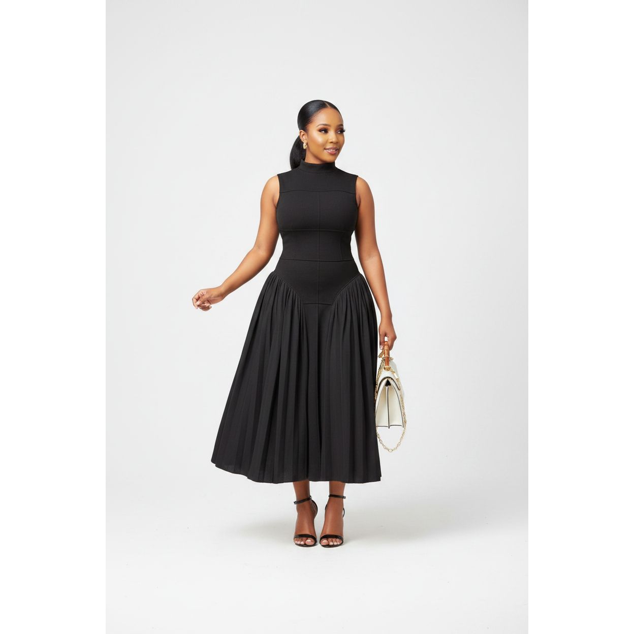 Sleeveless Corset Pleated Midi Dress.