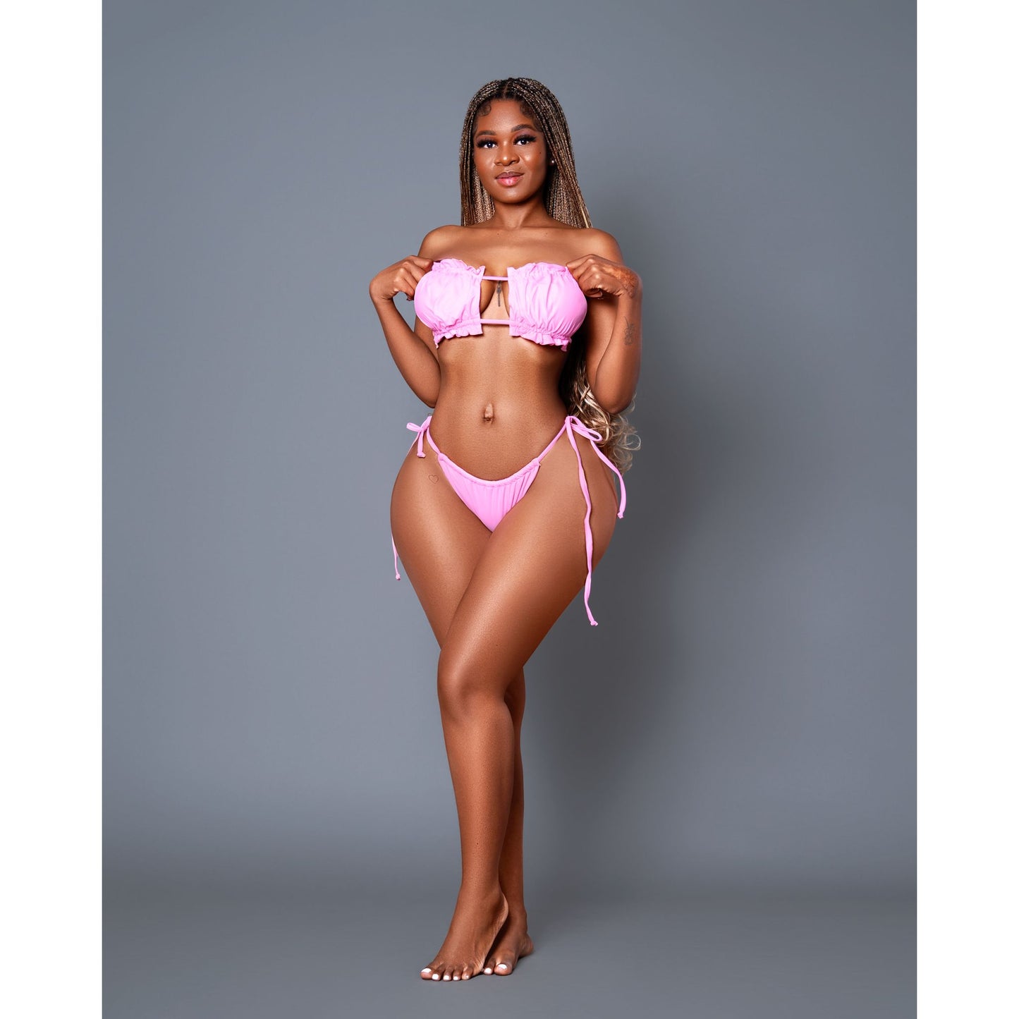 Two-piece Bikini with a Tie-front Top and High-waisted Ruched Bottoms