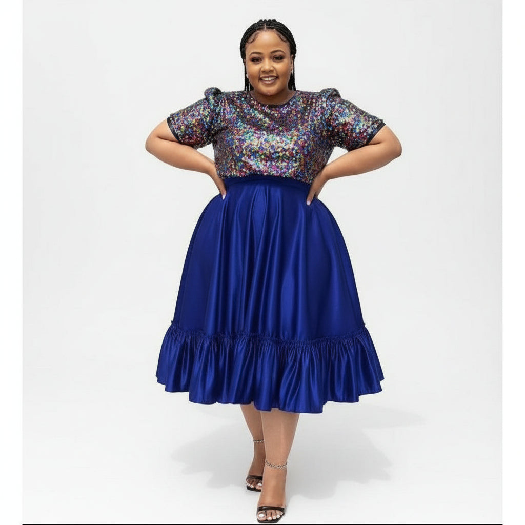 Pleated Skirt and Puff Glitter Top Set