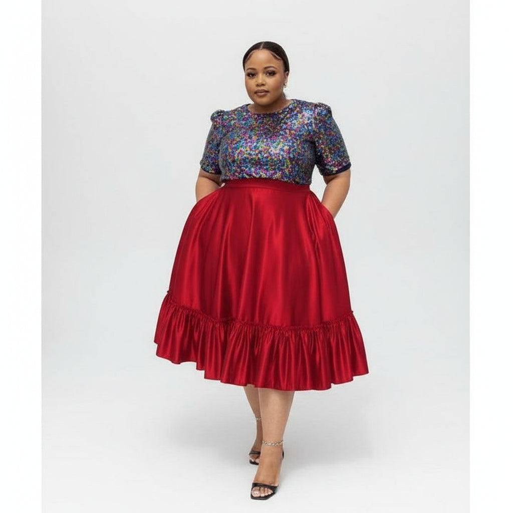 Pleated Skirt and Puff Glitter Top Set