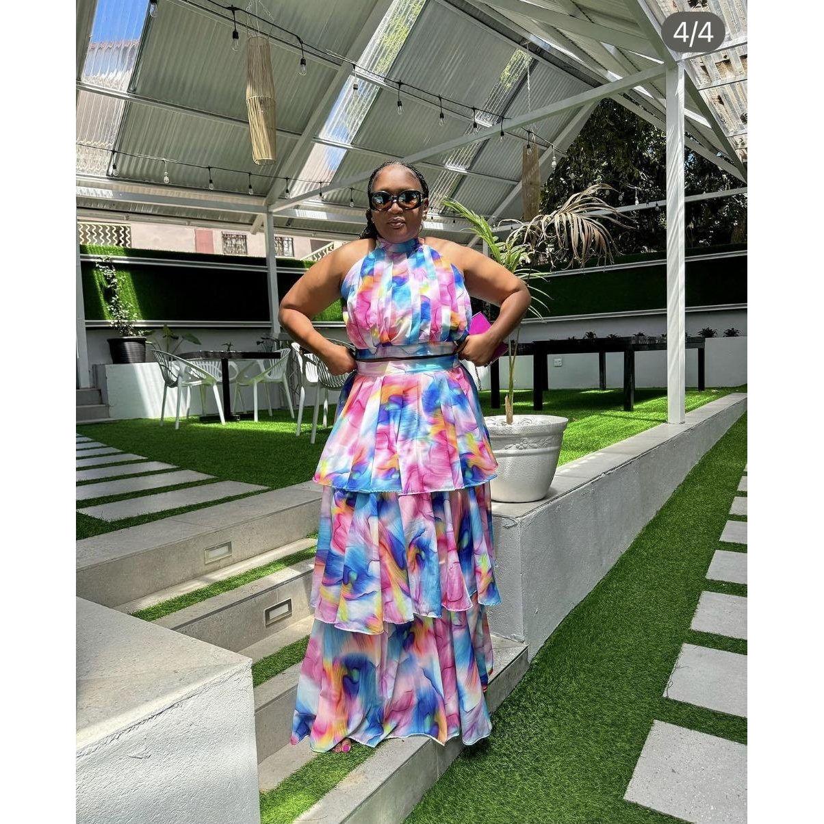 Halter Neck Crop Top & Skirt Two Piece Set