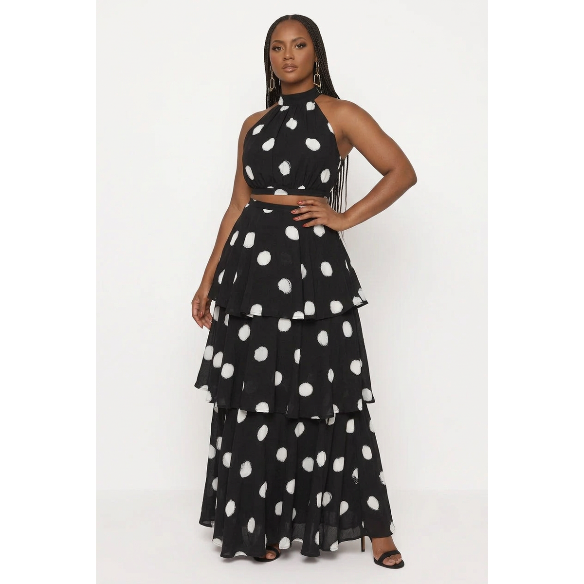 Polka Dot Halter Neck Top & Maxi Skirt Set.