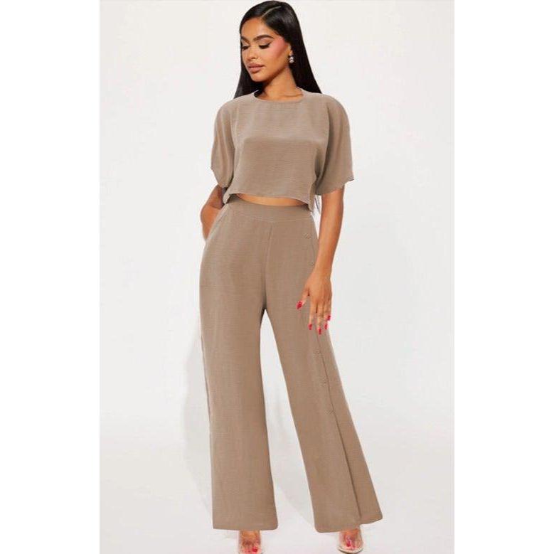 Crop Blouse & Wide Leg Pants Set.
