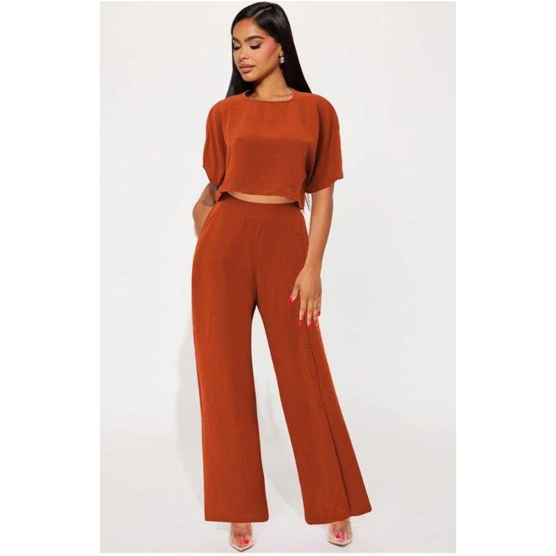 Crop Blouse & Wide Leg Pants Set.