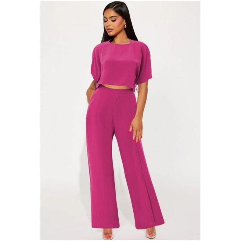 Crop Blouse & Wide Leg Pants Set.