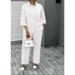 Button Decor Blouse And Relaxed Pants 2 Piece Set.