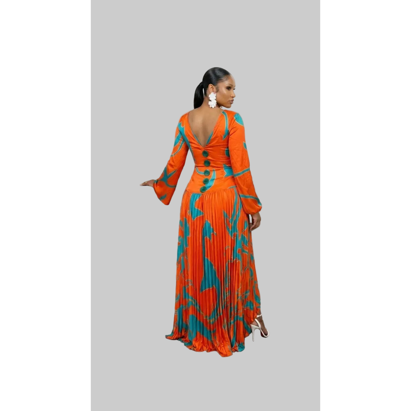 Satin Orange Marble Wave Maxi Gown