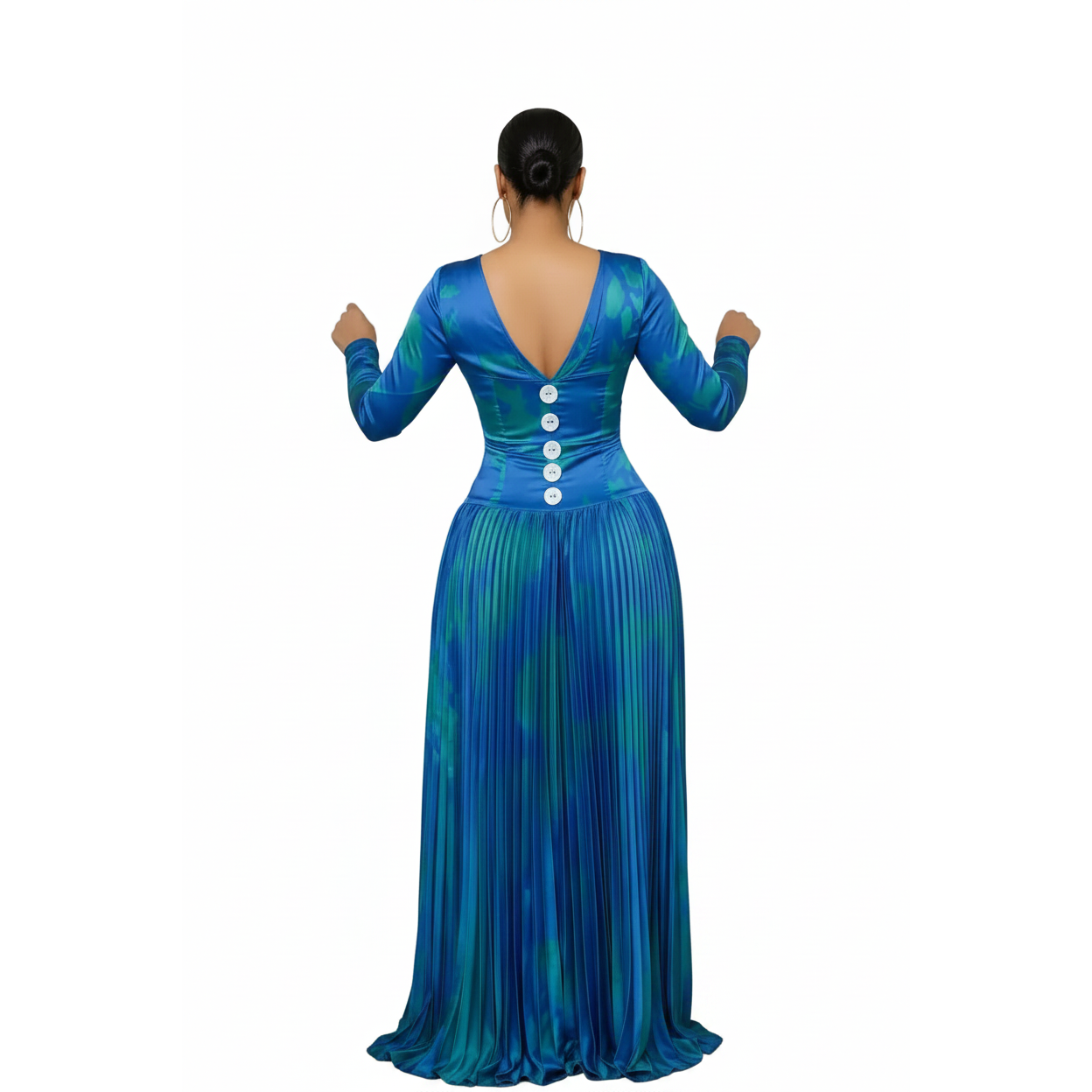 Satin Elegant Royal Blue Pleated Maxi Dress