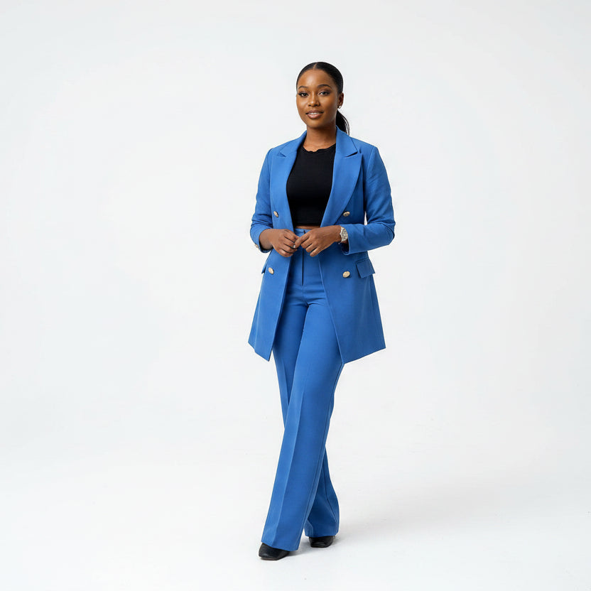 Plus Size Vintage Double-Breasted Blazer & Straight-Cut Pants Set