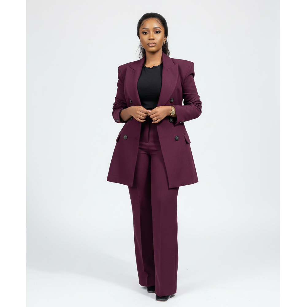 Plus Size Vintage Double-Breasted Blazer & Straight-Cut Pants Set