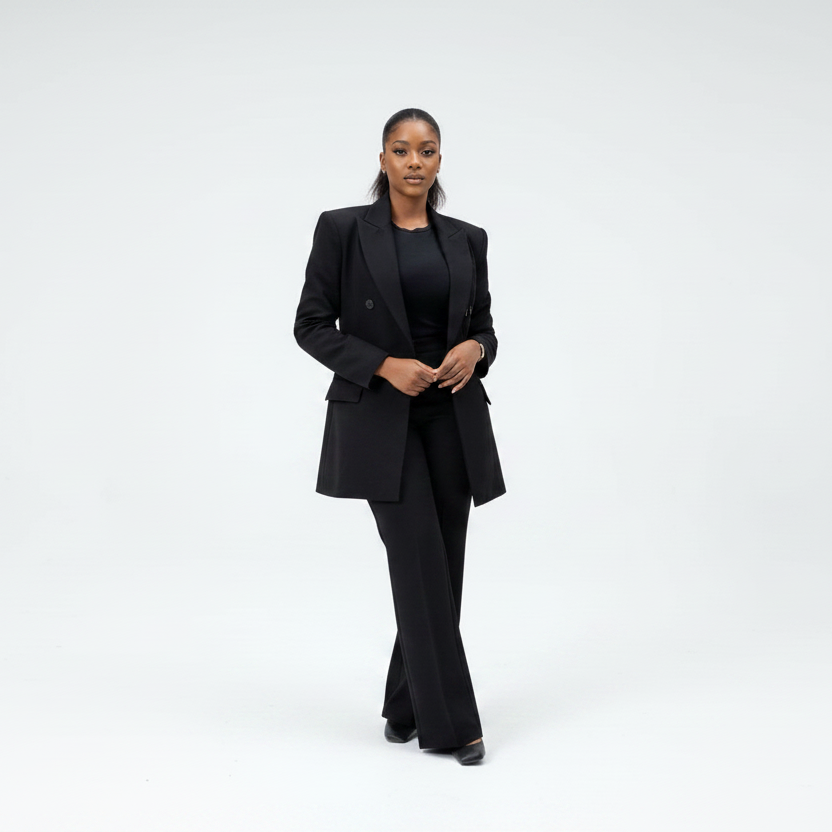 Plus Size Vintage Double-Breasted Blazer & Straight-Cut Pants Set