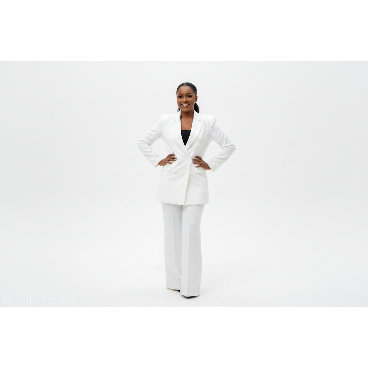 Plus Size Vintage Double-Breasted Blazer & Straight-Cut Pants Set