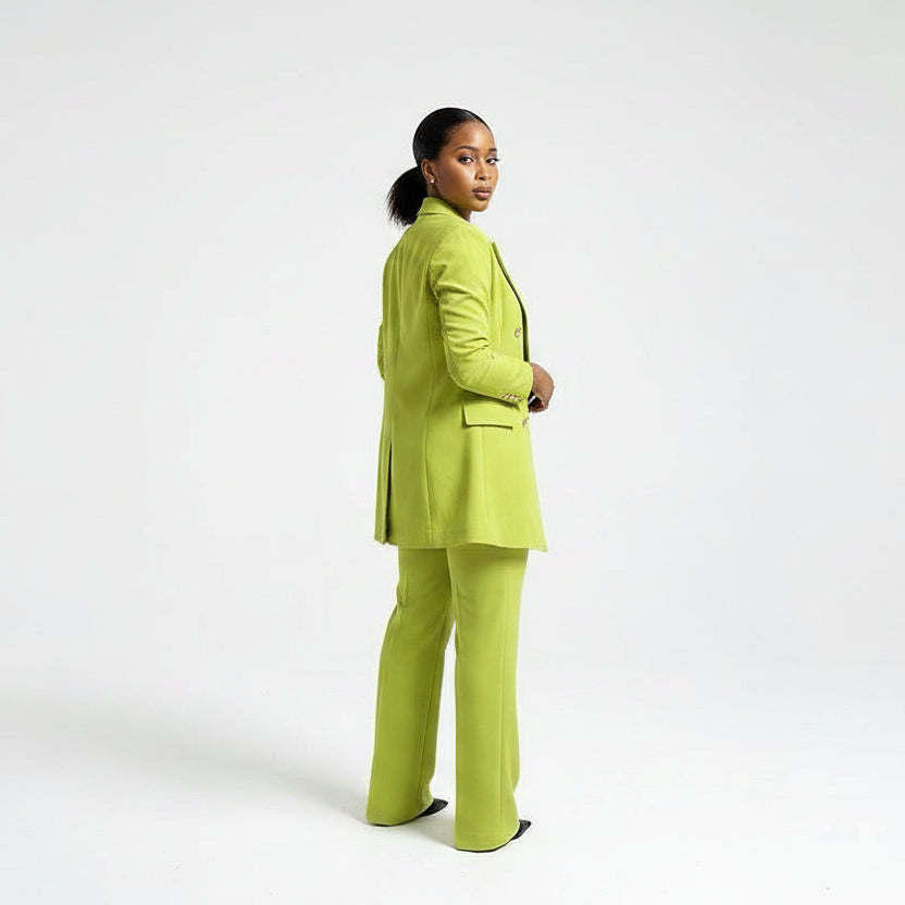 Plus Size Vintage Double-Breasted Blazer & Straight-Cut Pants Set