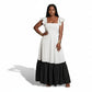 Women's Tie-back Ruffled Sleeves Color-block Maxi Dress