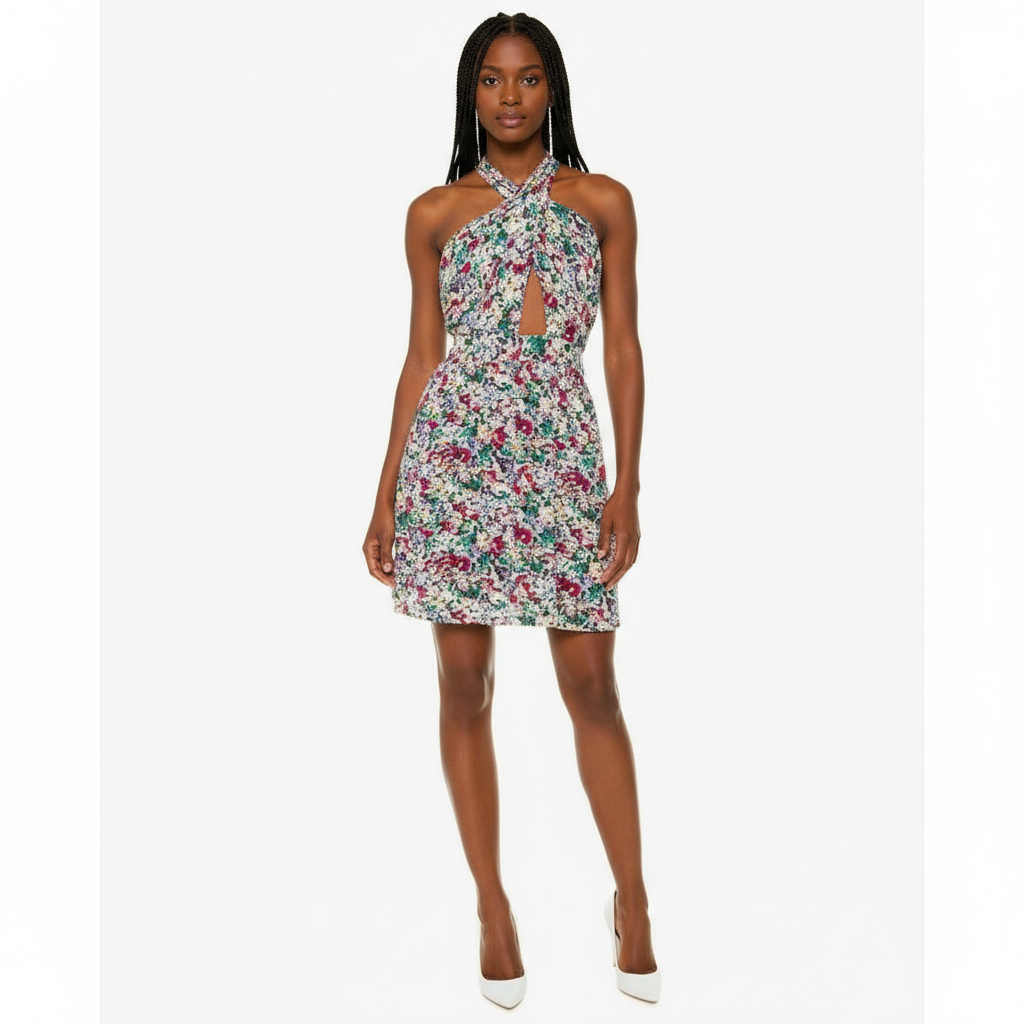 V-Neck Floral Mini Dress