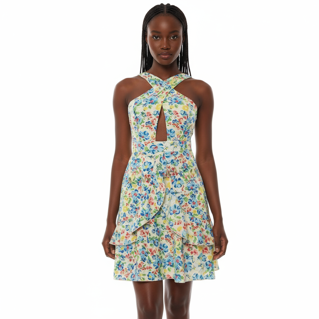 V-Neck Floral Mini Dress