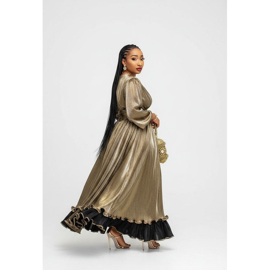 Lantern Sleeve Tali Golden Dress