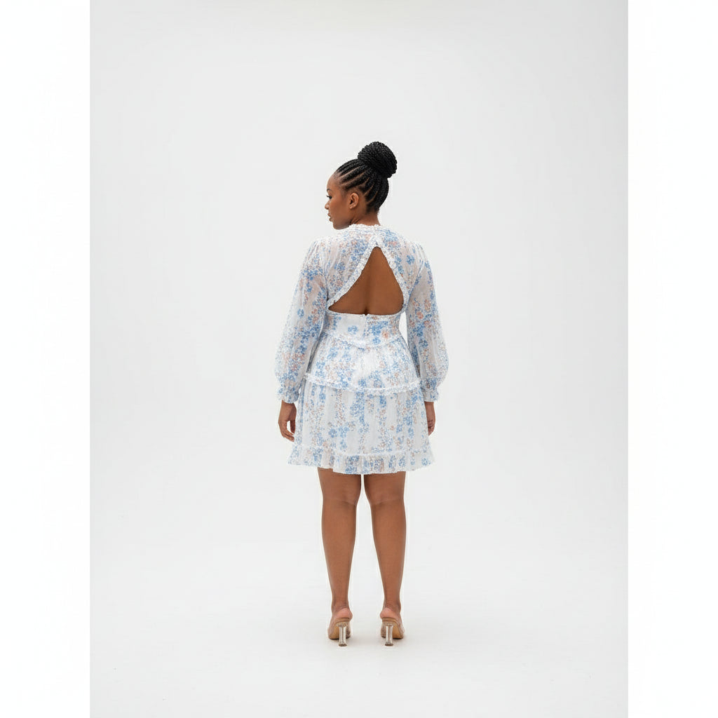 Sexy Backless V-Neck Printed Long Sleeve Summer Dress