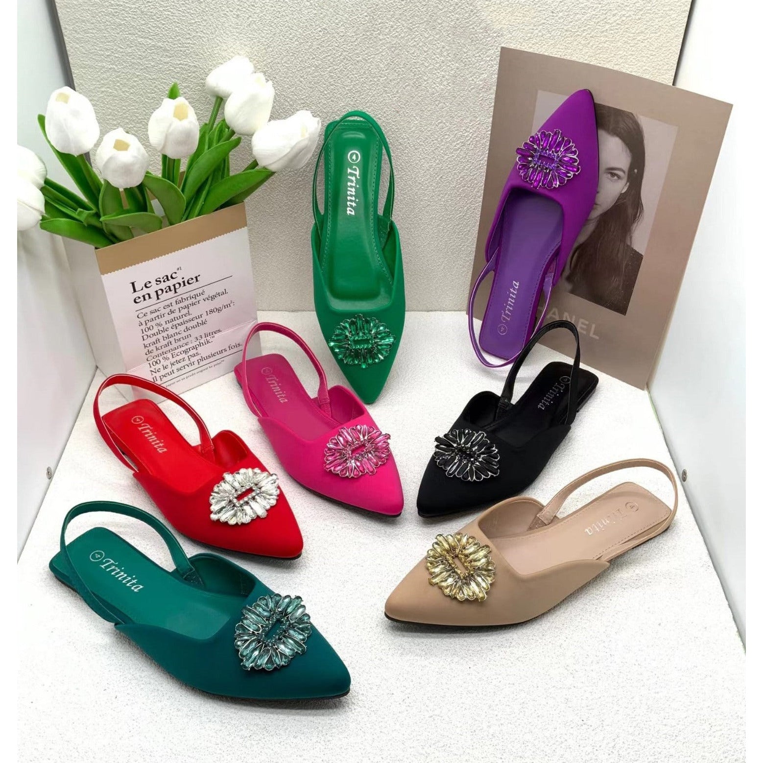 Flat Rhinestone Shallow Sandals main image 0