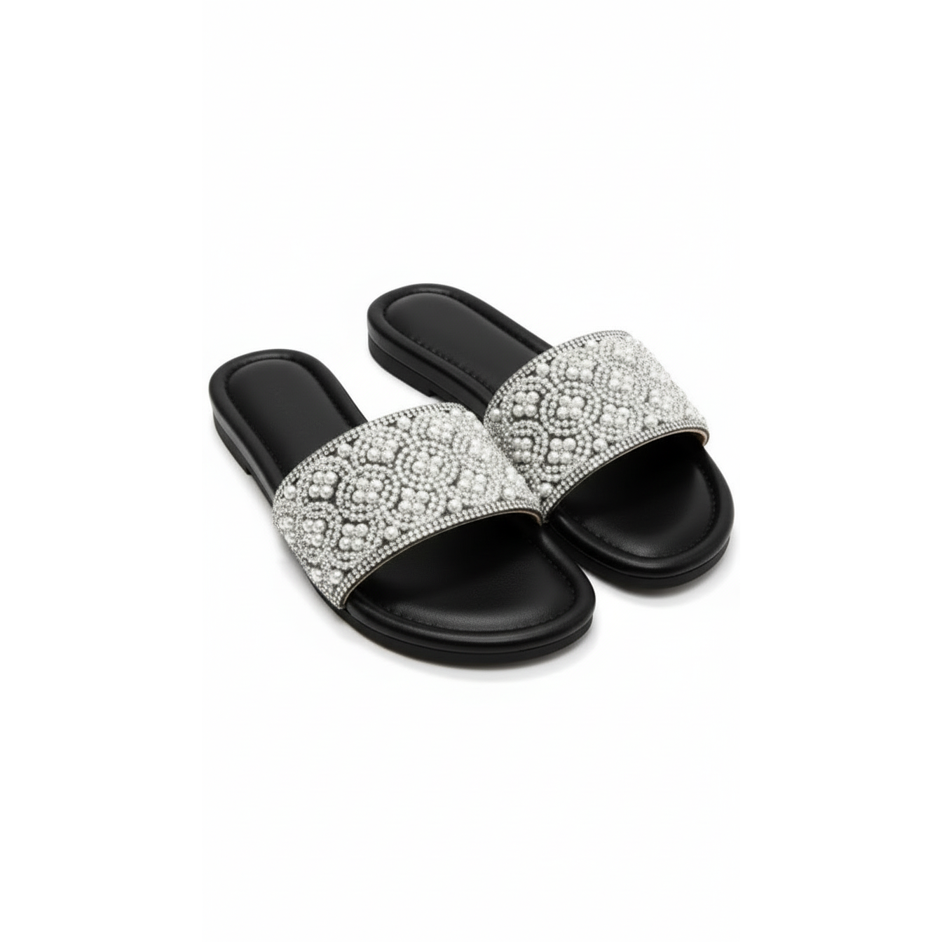 Rhinestone Flat Pearls Sandals