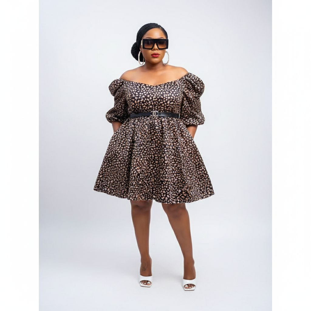 Vintage Off Shoulder Puff Short Sleeve Mini Dress