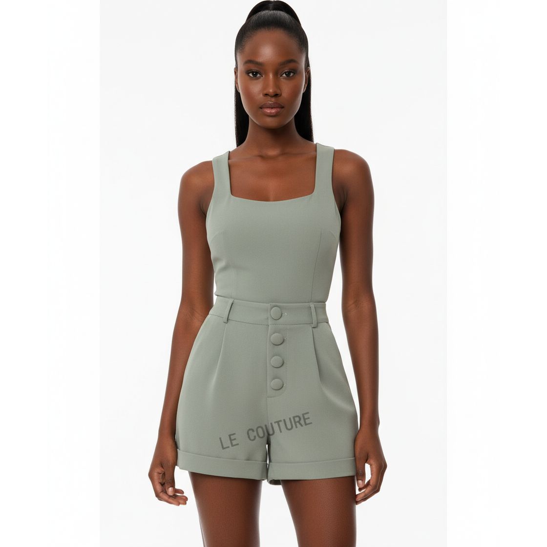 High Waisted Pockets Denim Short