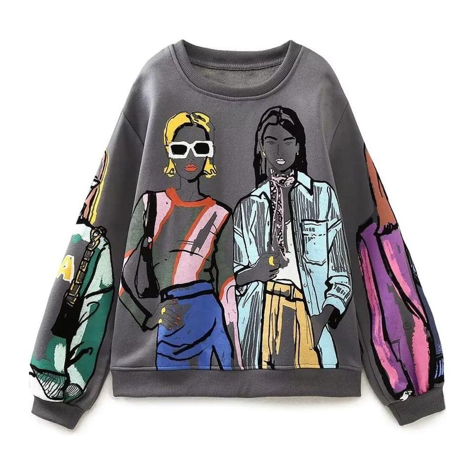 Casual Long Sleeve Art Print Top