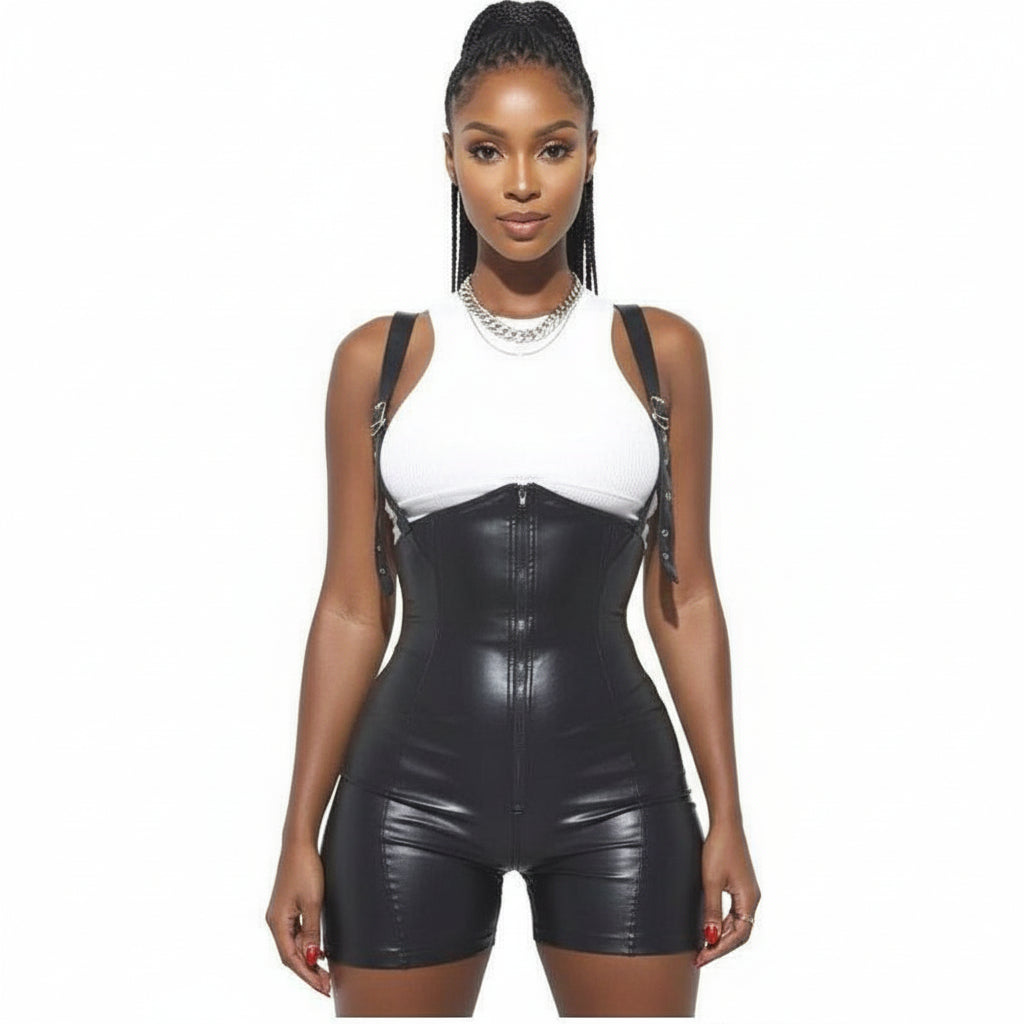 Sexy Sleeveless Leather Jumpsuit