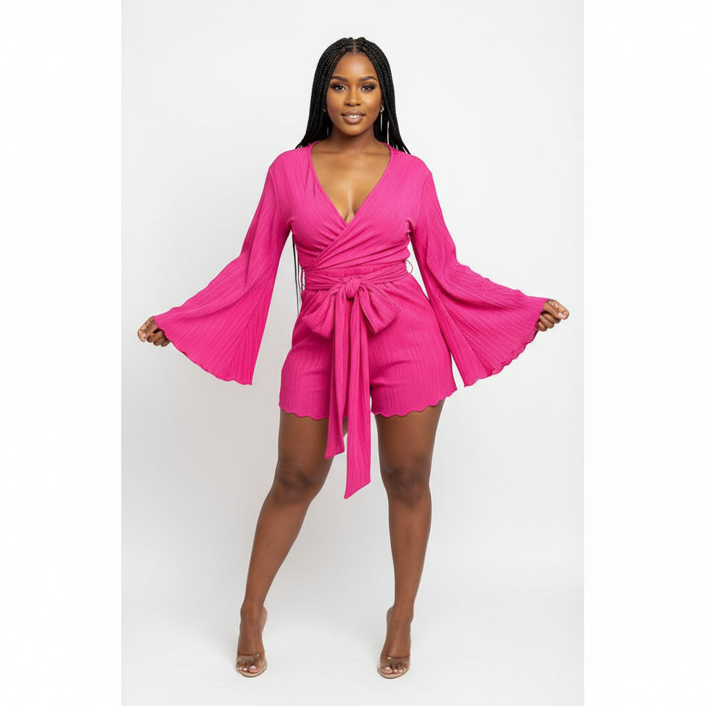 Wrap Around Puff Sleeve Top and Short Pant Set