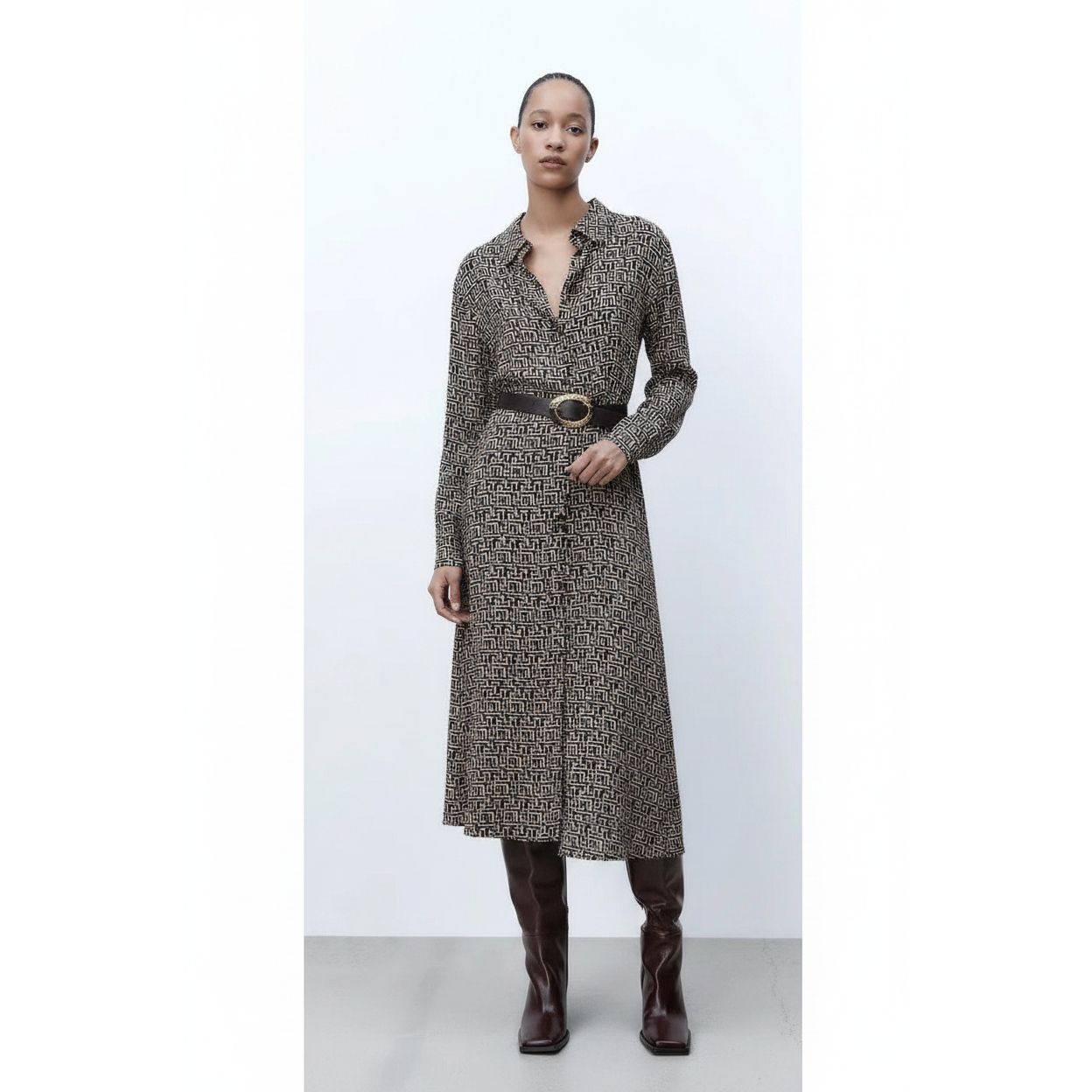 Vintage Printed Buttoned Dress