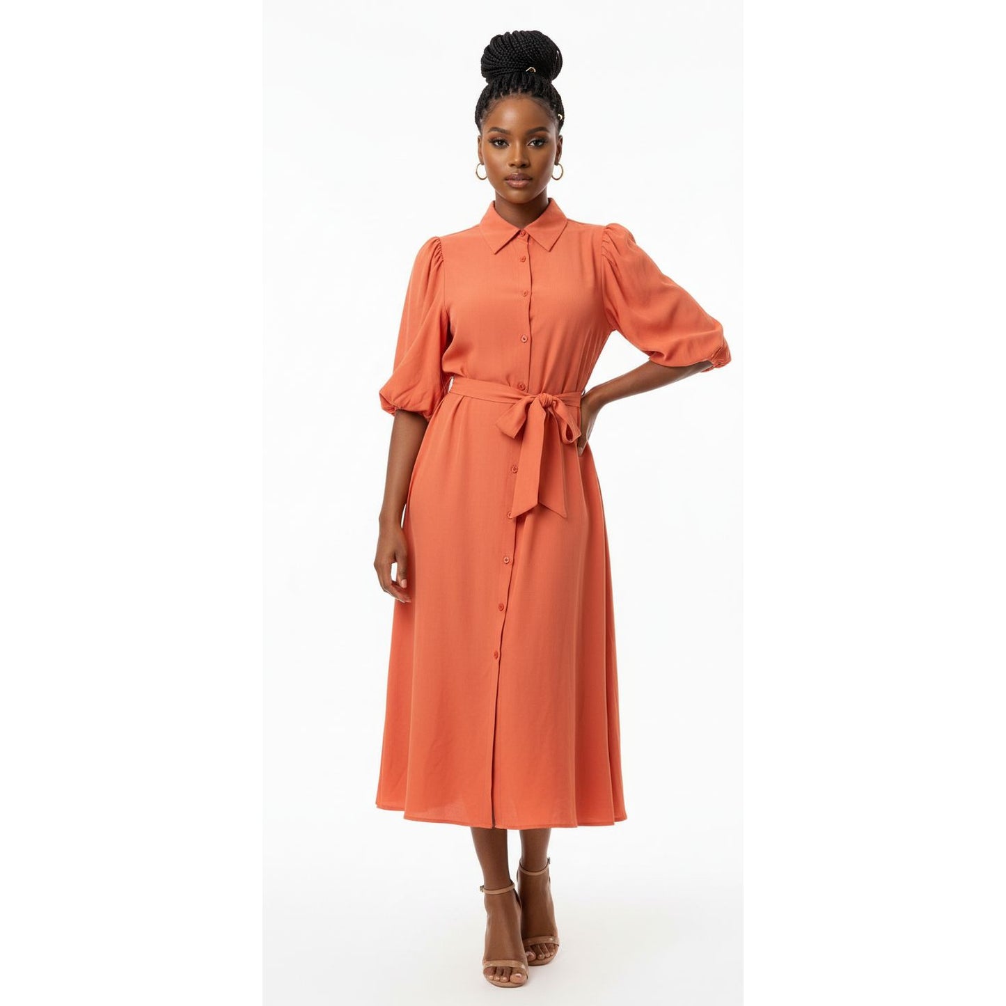 Short Sleeve Buttoned Dress