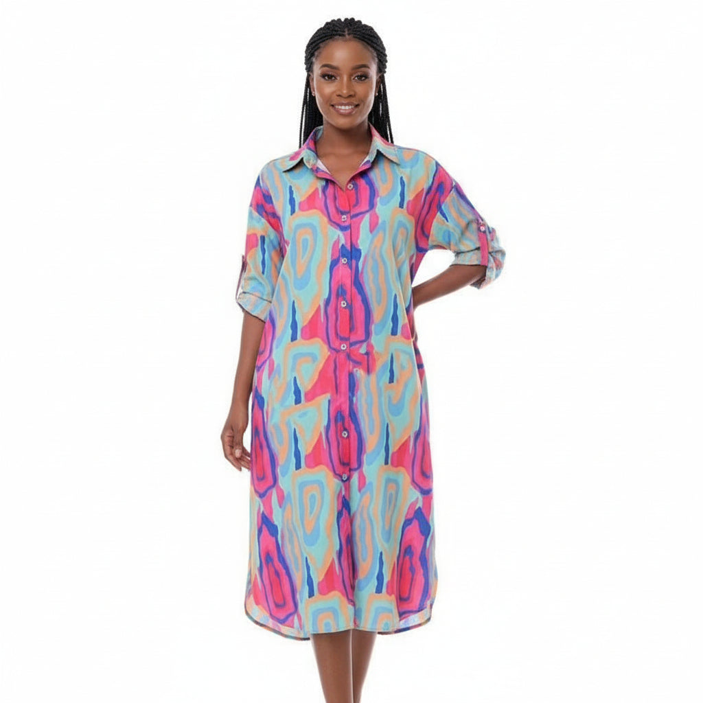 Short Sleeve Buttoned Dress