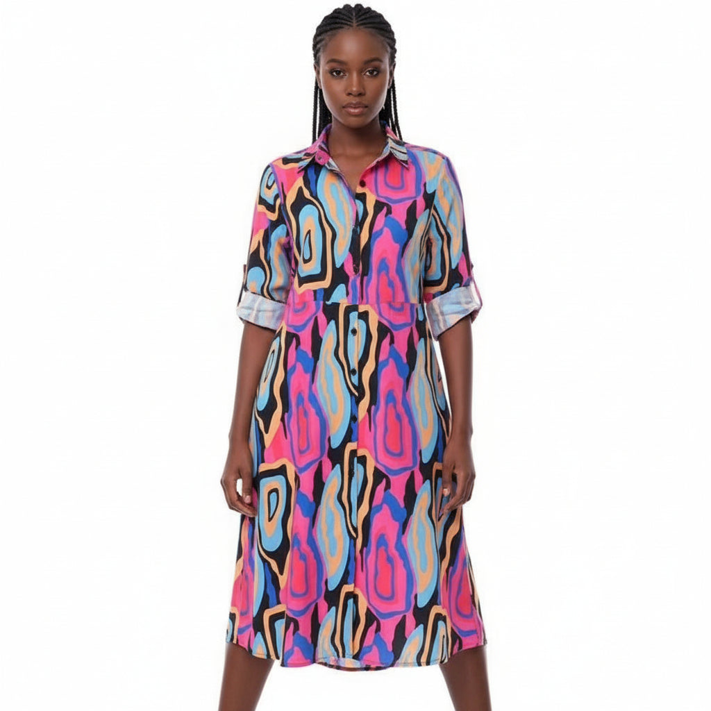 Short Sleeve Buttoned Dress