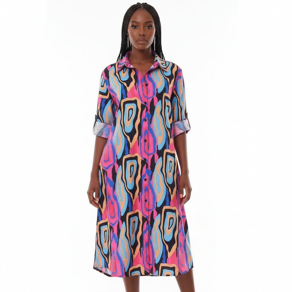 Short Sleeve Buttoned Dress