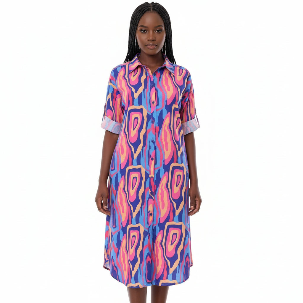 Short Sleeve Buttoned Dress