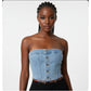 Denim Summer Single Breasted Strapless Crop Top