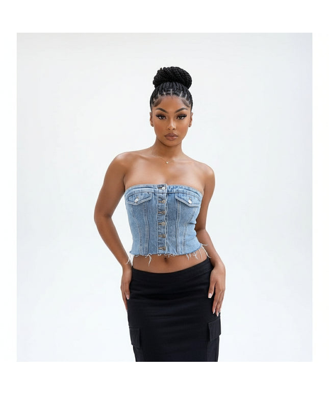 Denim Summer Single Breasted Strapless Crop Top – YELLOW SUB TRADING